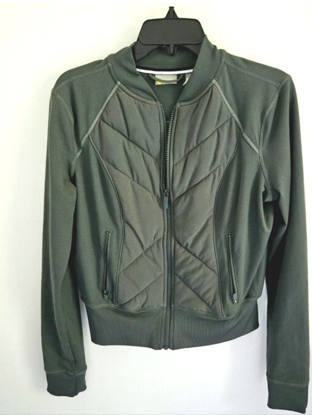 Zella Puffer Lightweight Zip Jacket Olive Green Medium